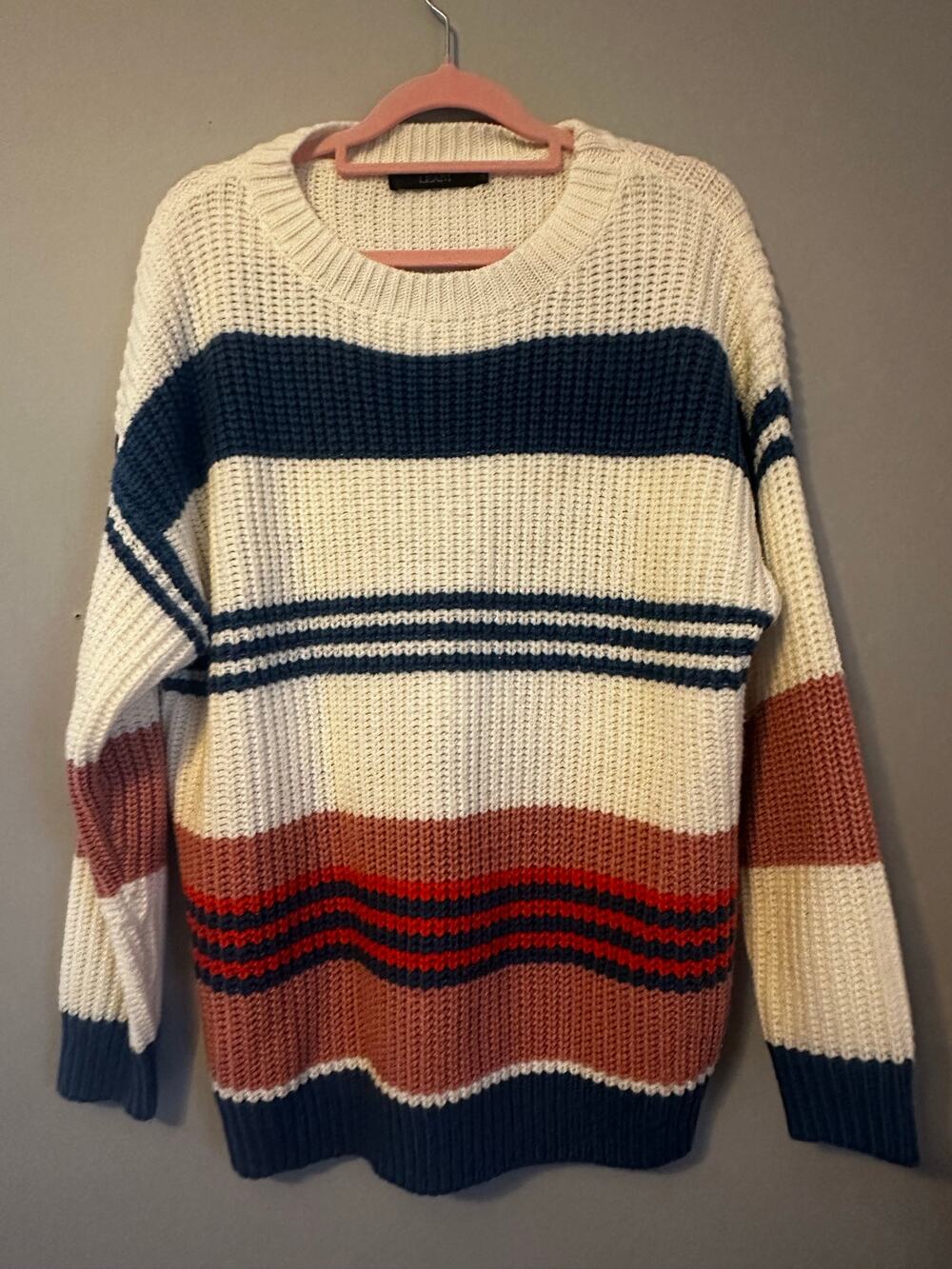 LEANI M Striped Chunky Knit Sweater Nautical Preppy Coastal sz M